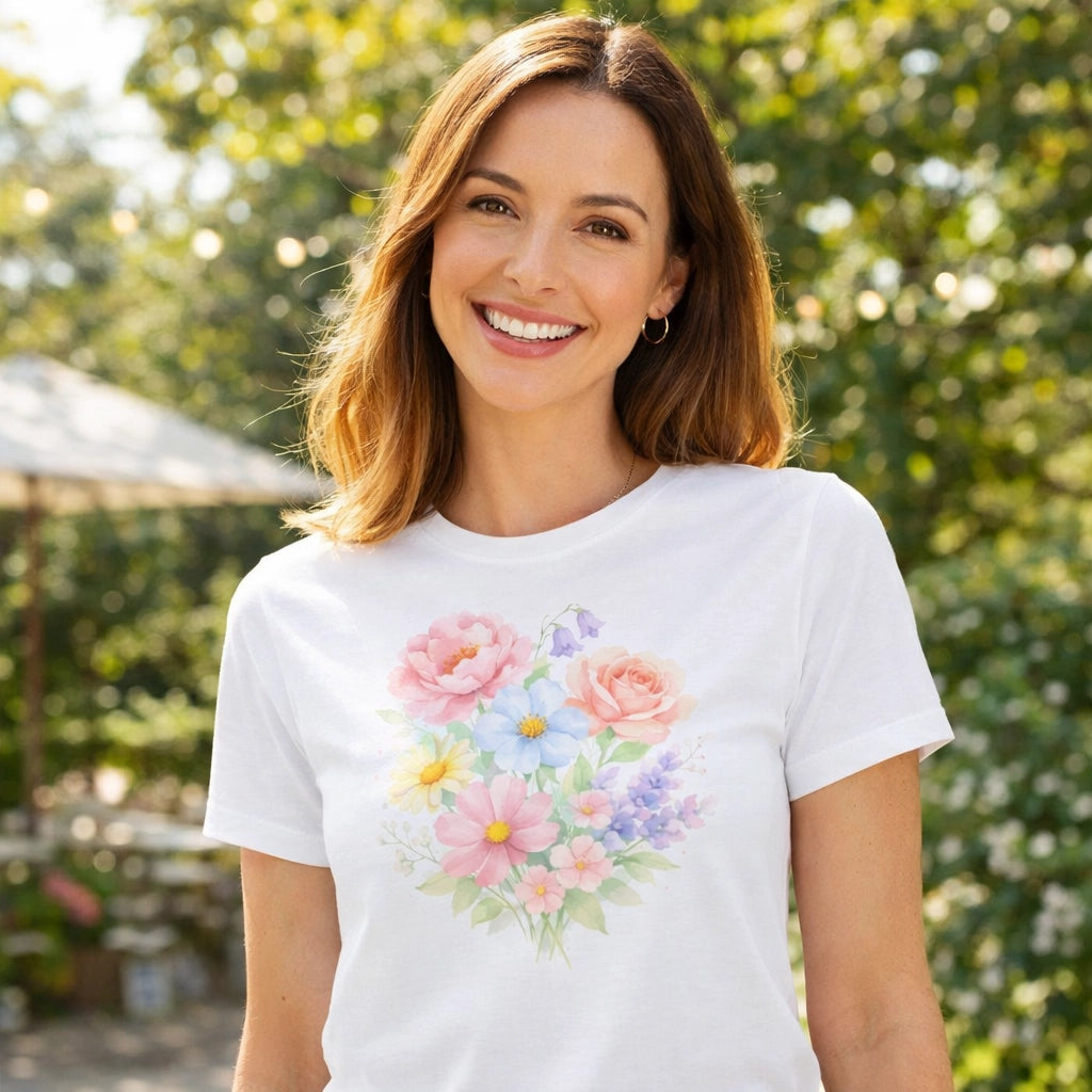 T-Shirt Fleuri Porté par une Femme