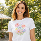 T-Shirt Fleuri Porté par une Femme
